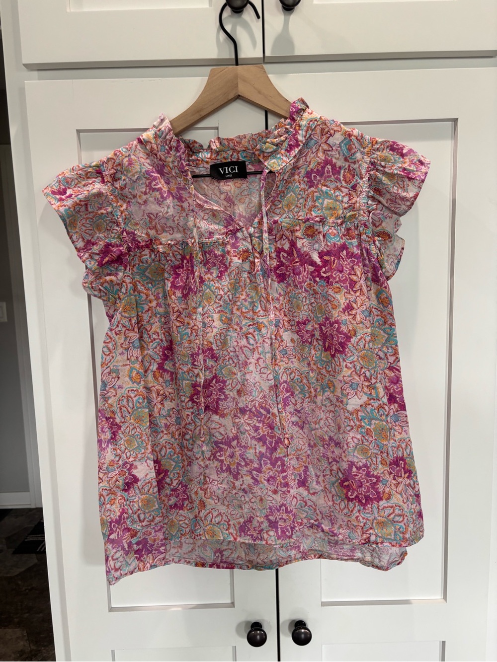 Vici Pink Floral Short Sleeve Blouse